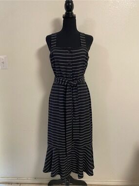 Banana Republic Dress Women’s Size 4 Black Gray Stripe Midi Sundress